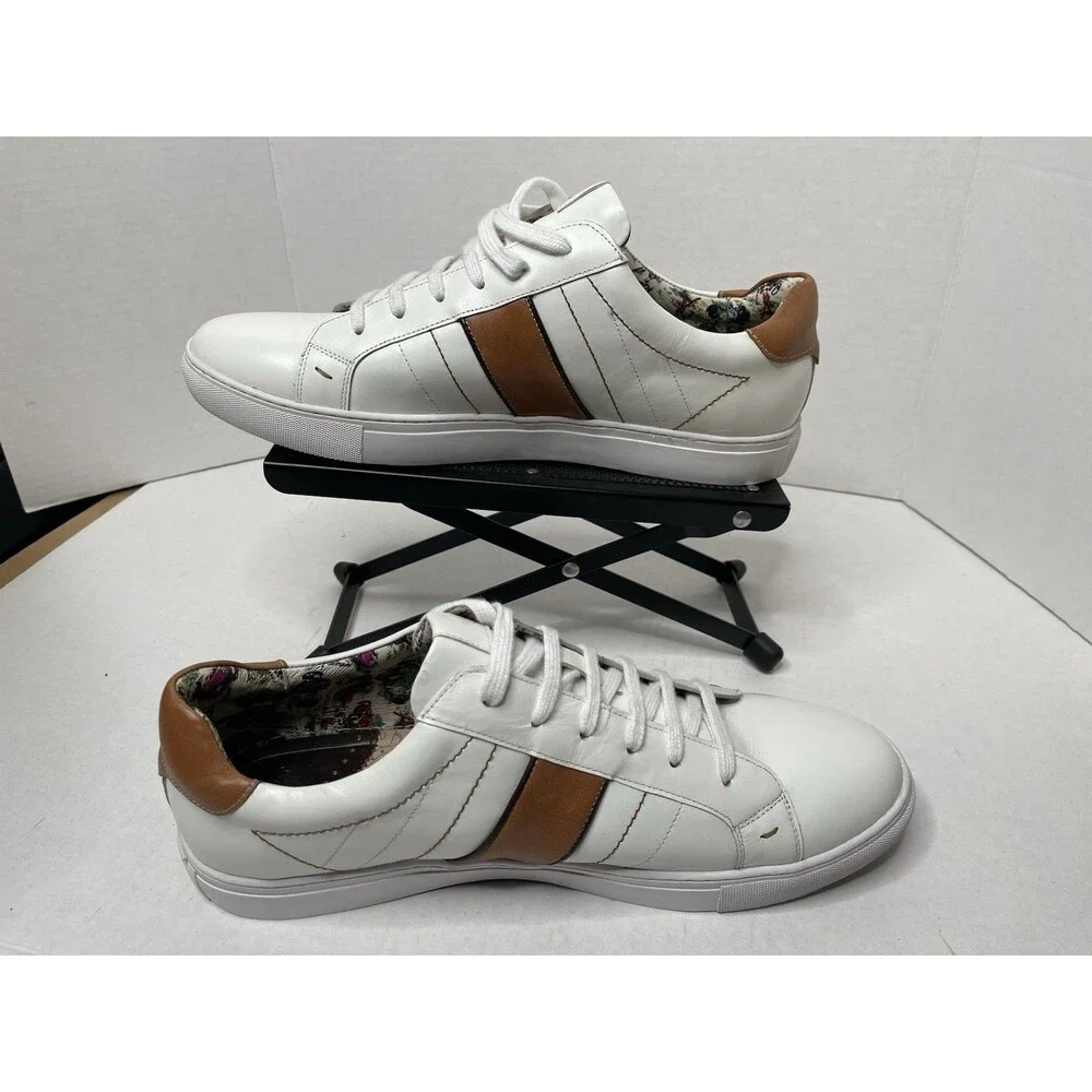 Robert Graham Mens Attwood White Brown Lace-Up Sneaker Shoes Size 12